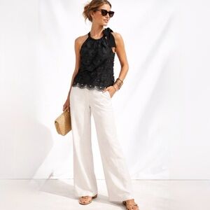 Trina Turk Black Dimensional Embroidered Halter Tie Top Sz Medium🧡